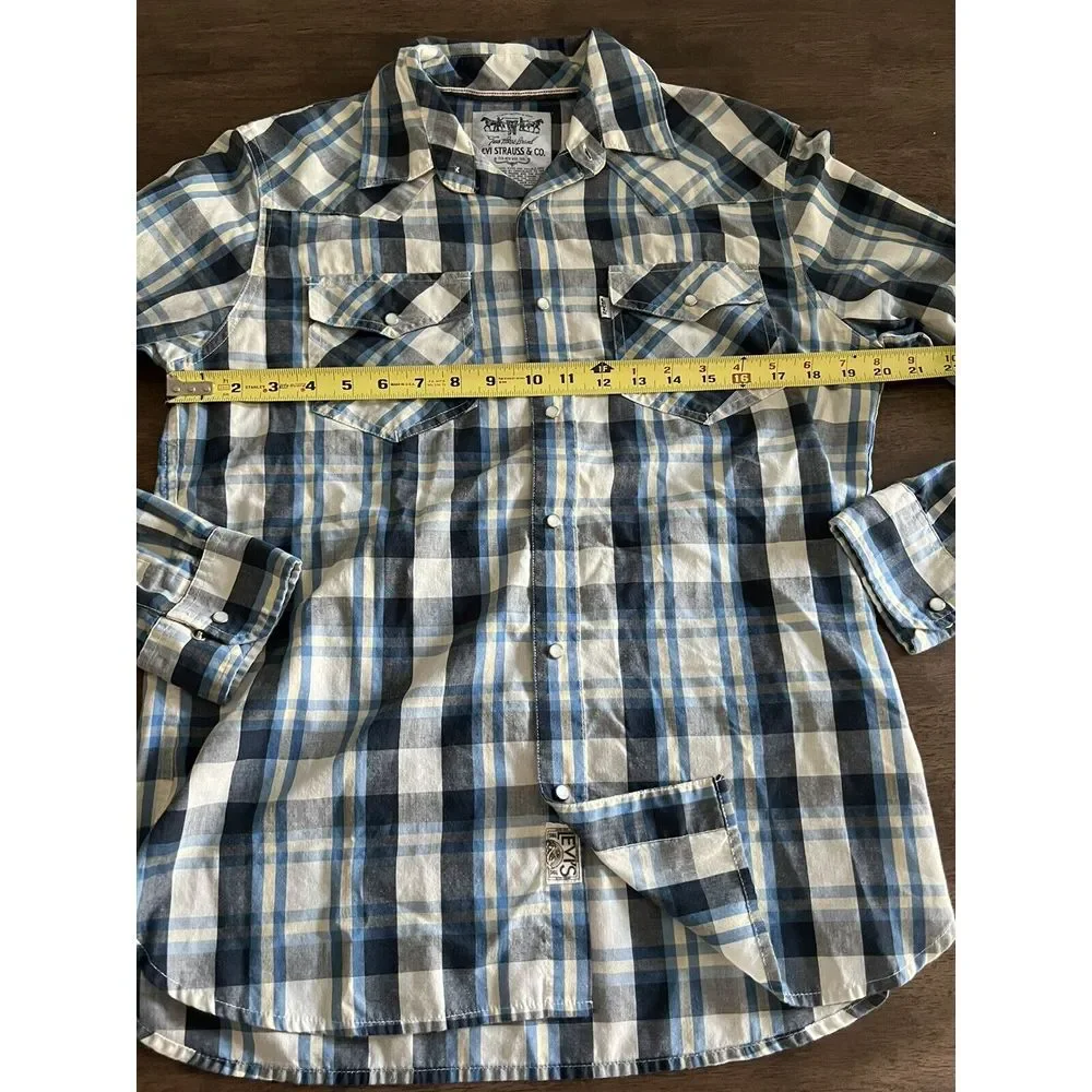 Levis Two Horse Brand Mens Plaid Shirt Small S Long Sleeve‎ Button Up Vintage